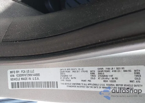 2022 Ram 1500 Limited Longhorn 4X4 5'7 Box из США, поврежденный, VIN 1C6SRFKT2NN144885